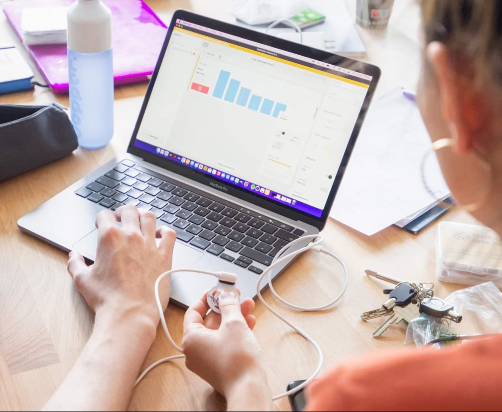 Designing a haptic effect on a laptop with a Hapticlabs kit.